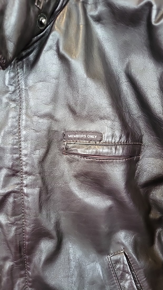 Members Only By Europe Craft Genuine Leather Bomber Jacket Brown Size 42 - 2