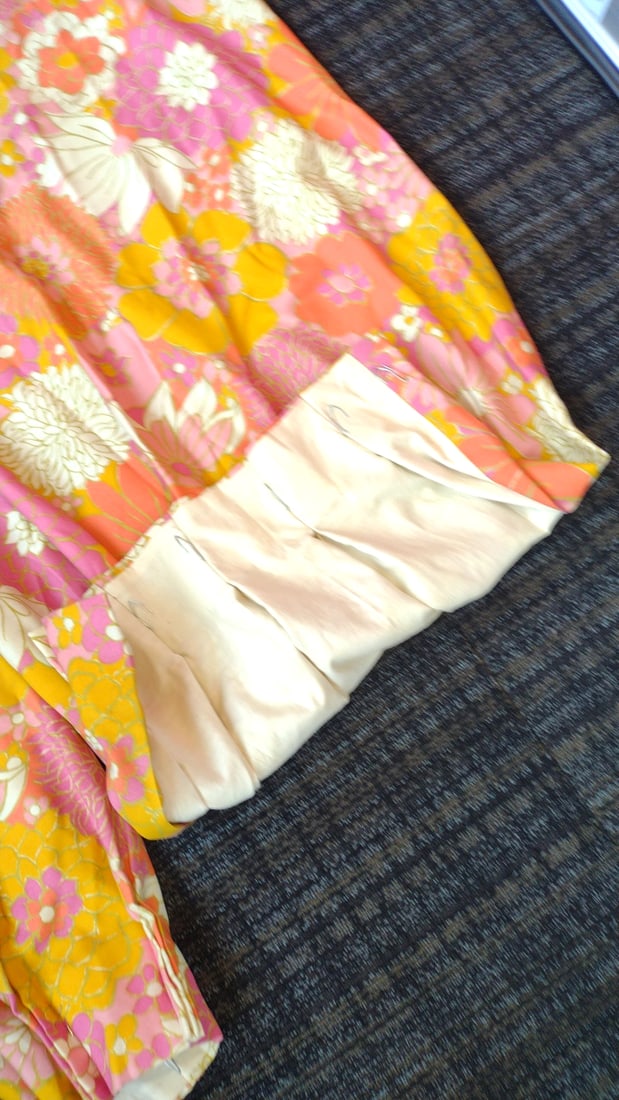 Pair Lined Pinch Pleat Drapery Curtain Panels Pink Orange Yellow Floral - 6
