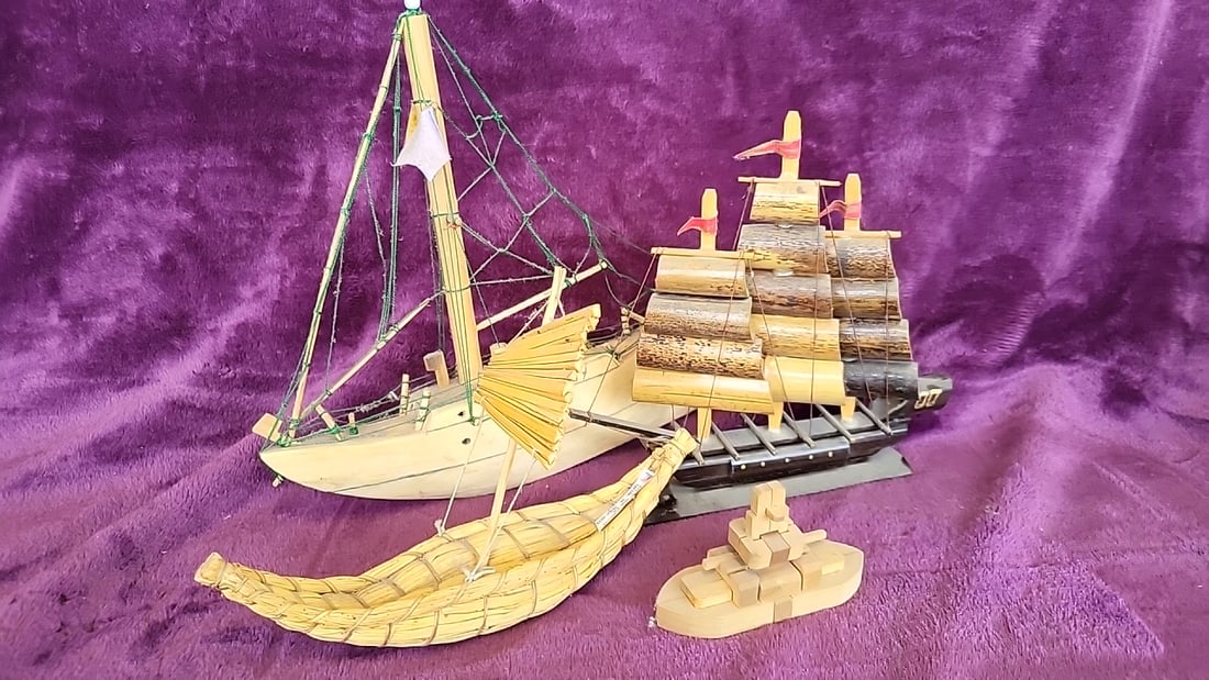 Lot Of Handmade Model Sailboats Steve Hambelton San Blas Pan Wooden With Rigging: 9. 5x7. 5x4. 5 1lb Low Estimate: 25.00 High Estimate: 120.00