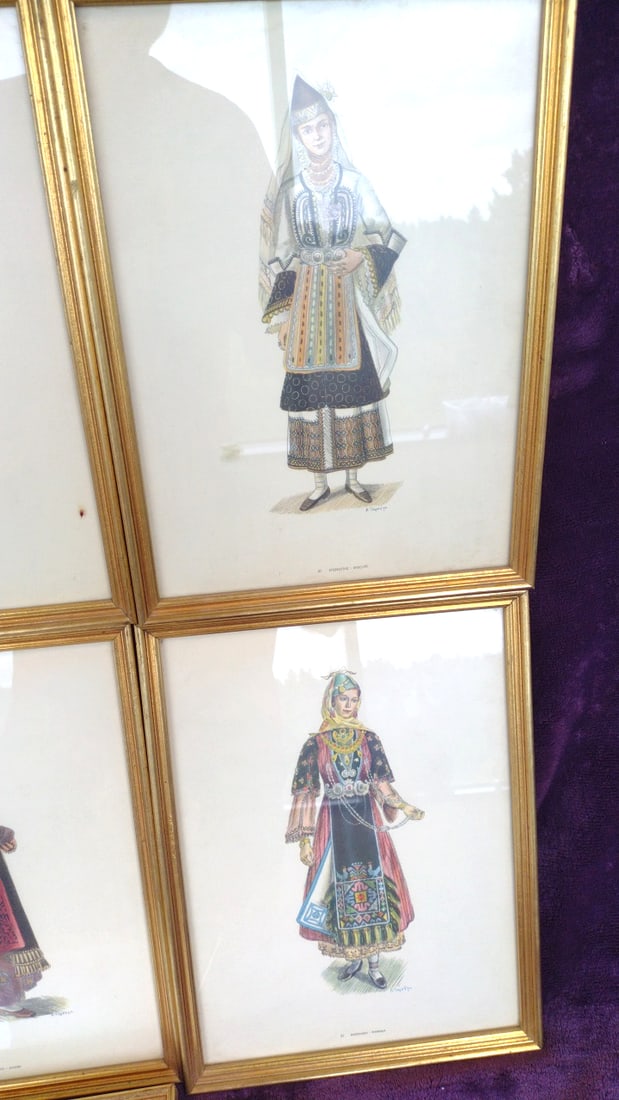 Set Of 7 Framed Greek Traditional Costume Prints By A. Tassos, Gold Frames - 5