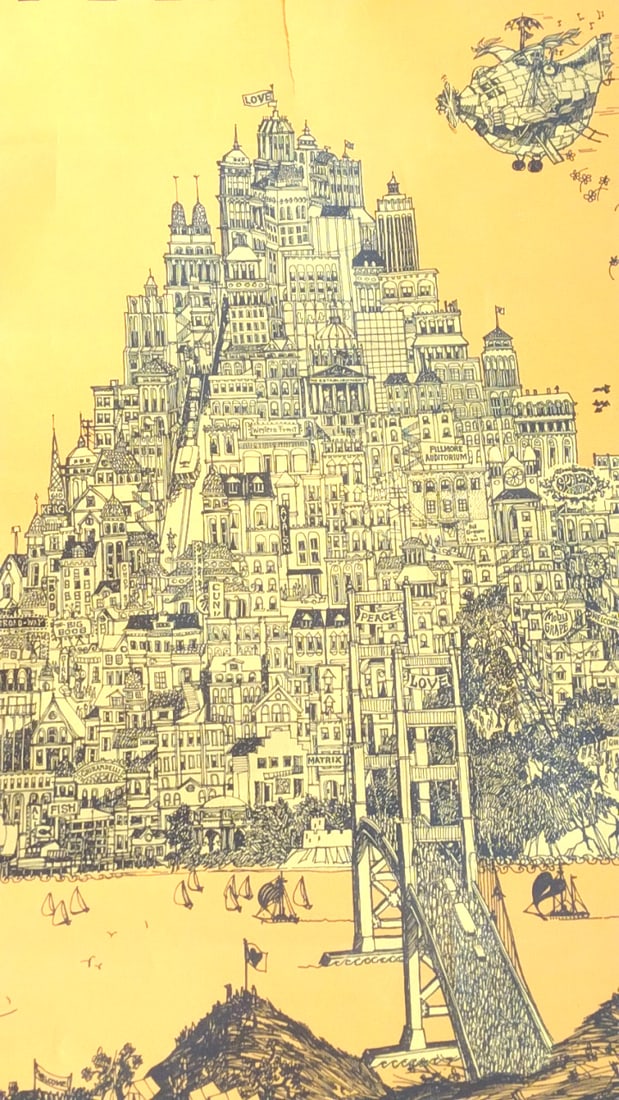 David Schiller 1968 San Francisco Poster Sprite Graphics Yellow City Illustration - 5