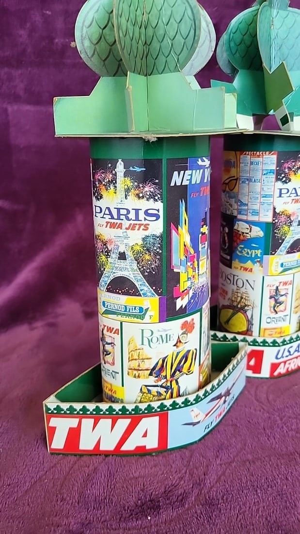 Pair Of Vintage Twa Fly Twa Jets Cardboard Travel Poster Counter Display Towers - 2