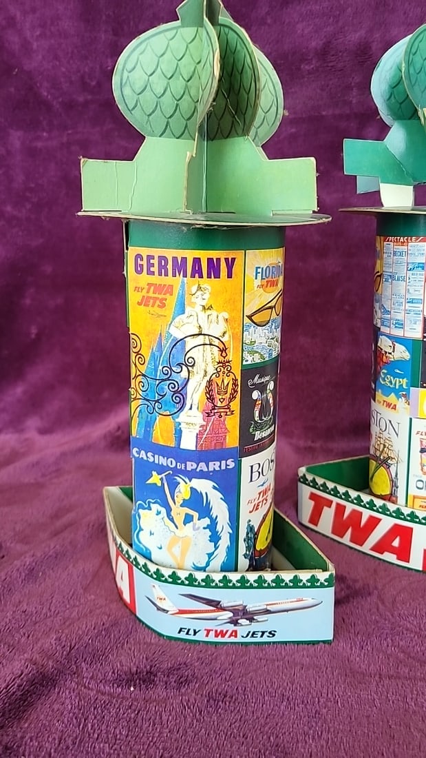 Pair Of Vintage Twa Fly Twa Jets Cardboard Travel Poster Counter Display Towers - 3
