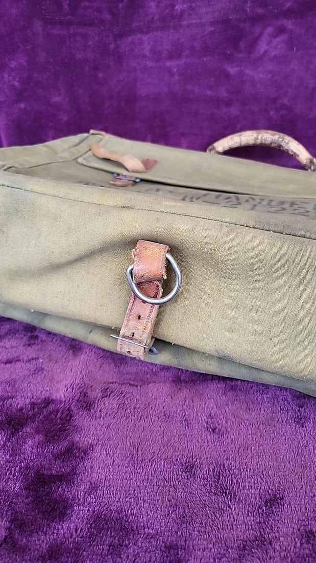 Canvas Military Garment Suitcase With Leather Straps, Stenciled Wm. A. Hambelton - 3