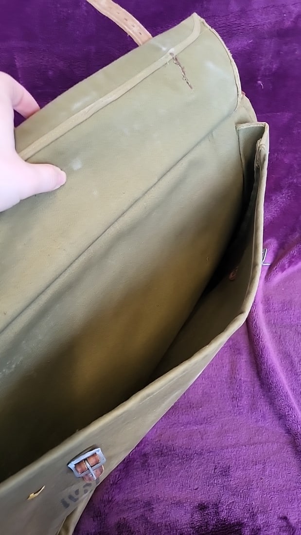 Canvas Military Garment Suitcase With Leather Straps, Stenciled Wm. A. Hambelton - 5