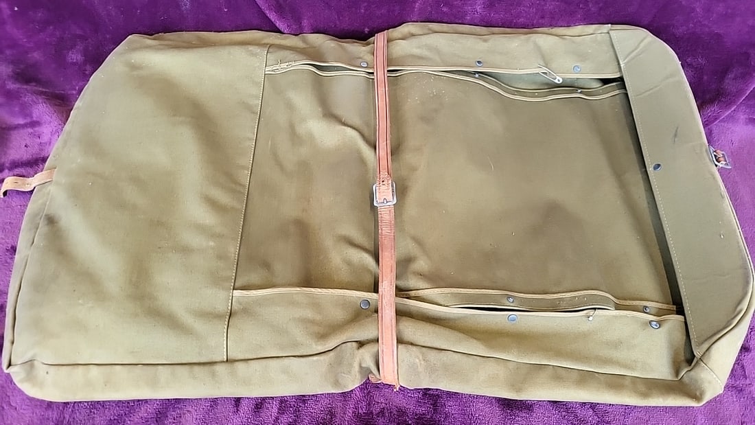 Canvas Military Garment Suitcase With Leather Straps, Stenciled Wm. A. Hambelton - 7
