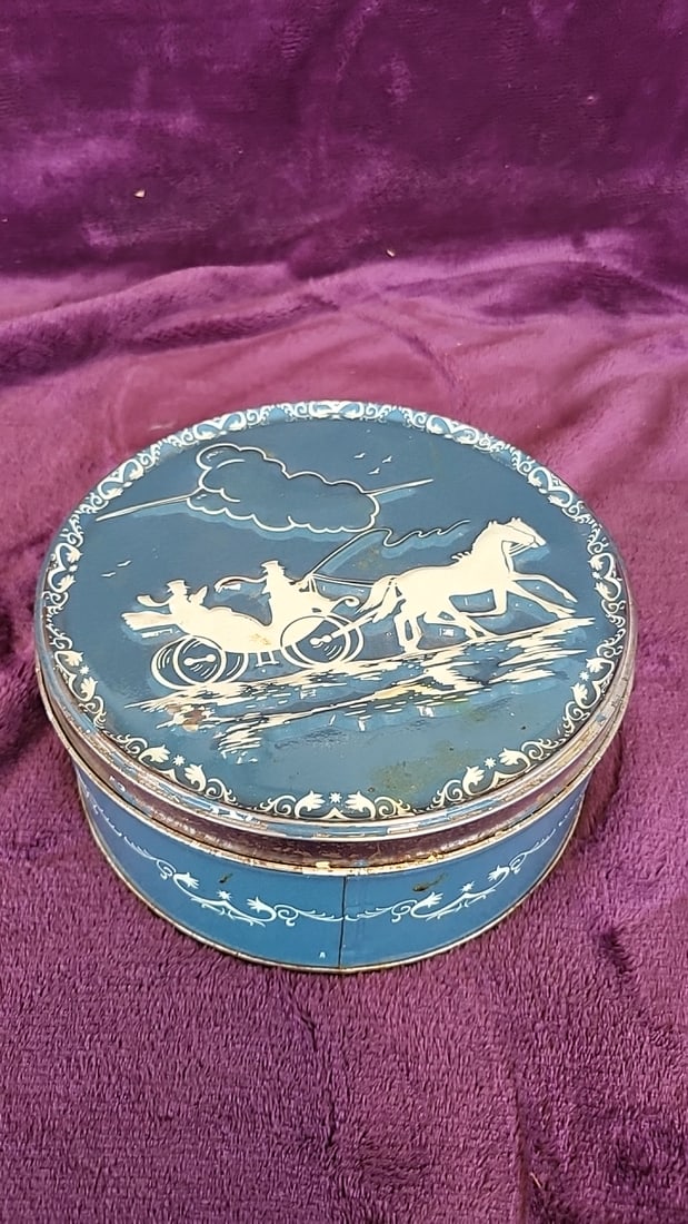 Capitol Cake Company Blue Horse Carriage Tin With Metal Hair Curlers & Clips - 4
