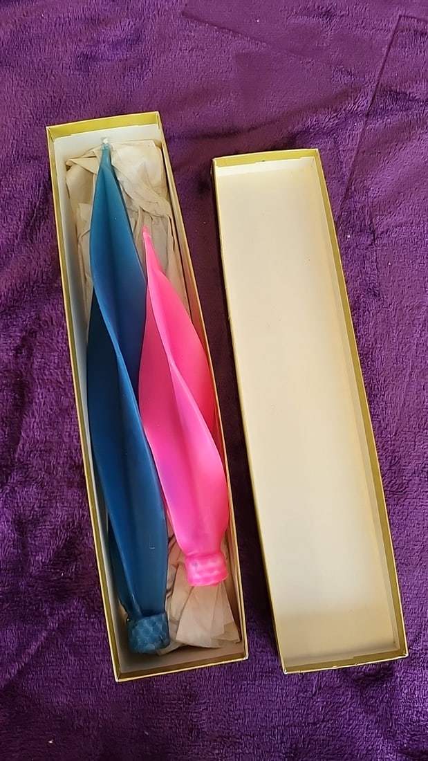Hurd Beeswax Candles Twisted Taper Lot Teal Blue Pink In Box - 4