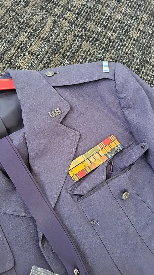 U.S. Air Force Blue Service Dress Uniform Jacket With Tie, Ribbons, Insignia, Tie, Pants, Belt - 4
