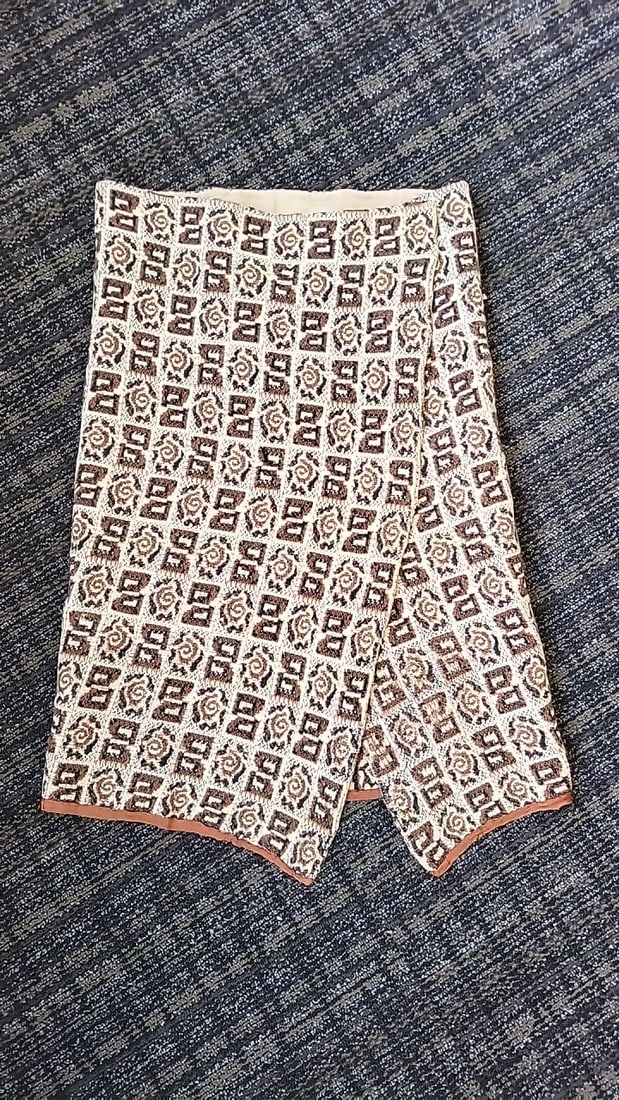 Midcentury Brown Cream Geometric Jacquard Textile Wrap Skirt: 45x27 1lb Low Estimate: 15.00 High Estimate: 75.00