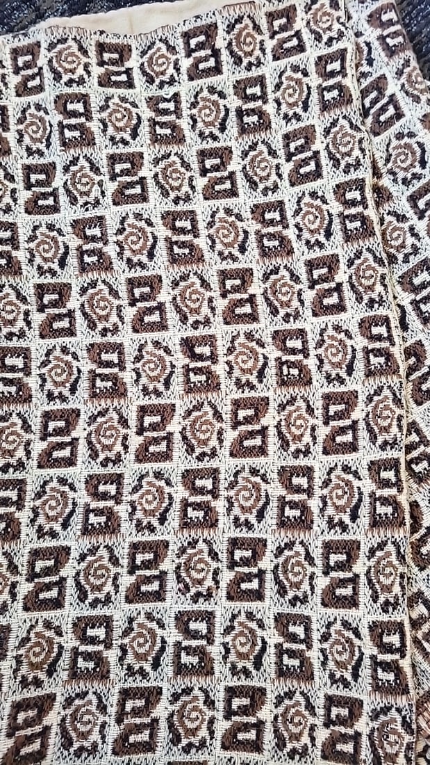 Midcentury Brown Cream Geometric Jacquard Textile Wrap Skirt - 2