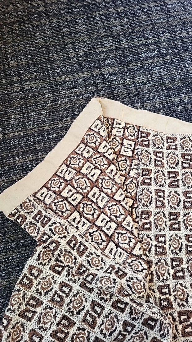 Midcentury Brown Cream Geometric Jacquard Textile Wrap Skirt - 3