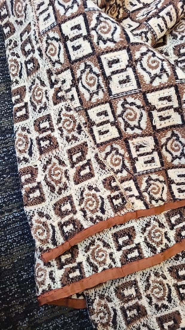 Midcentury Brown Cream Geometric Jacquard Textile Wrap Skirt - 4