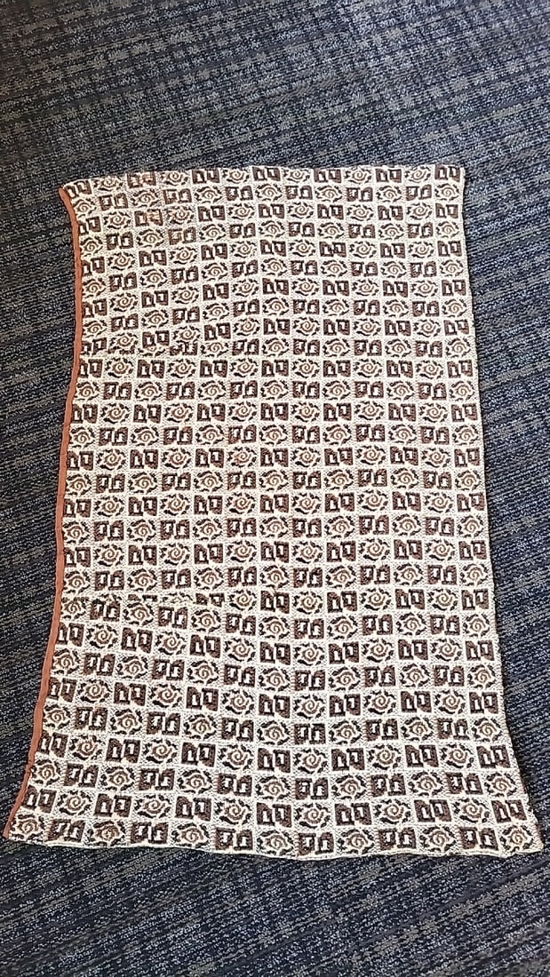 Midcentury Brown Cream Geometric Jacquard Textile Wrap Skirt - 5