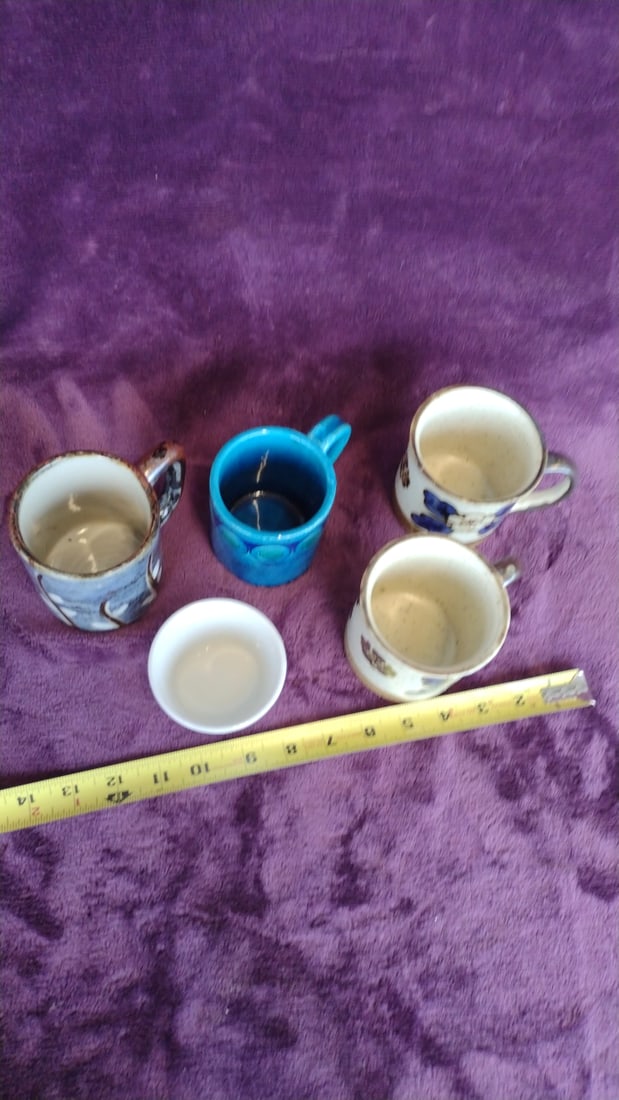 Lot Of 5 Ceramic Coffee Mugs And Cups Blue Speckled Floral Designs - 2
