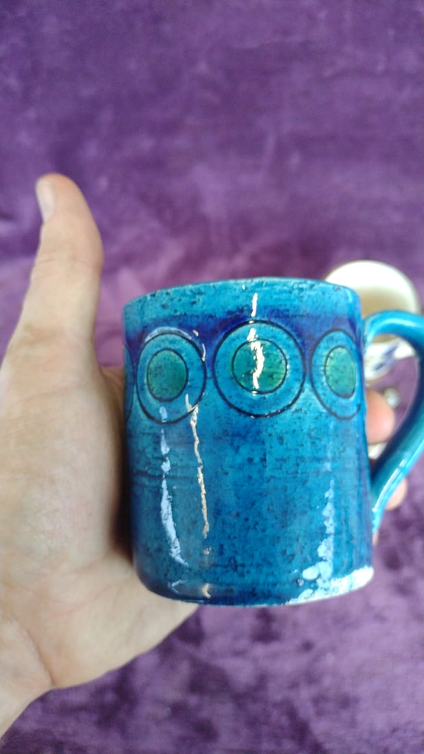Lot Of 5 Ceramic Coffee Mugs And Cups Blue Speckled Floral Designs - 5