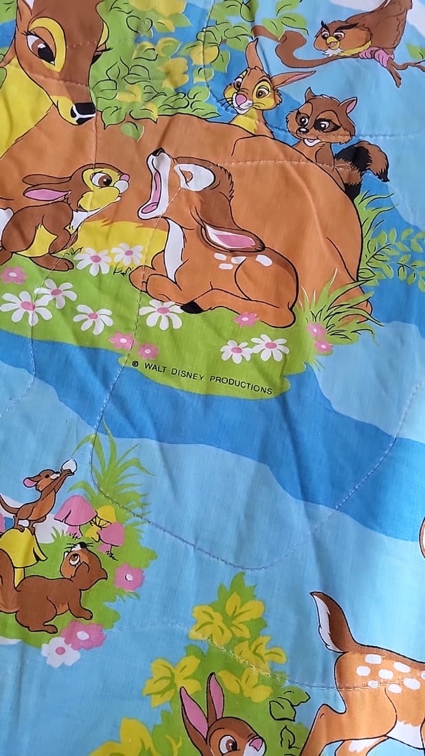 Walt Disney Productions Bambi Quilted Comforter Blanket Blue Character Print As Is - 2