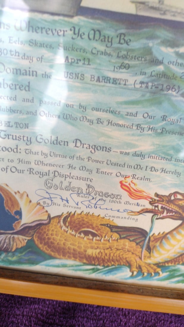 Pair Framed Domain Of The Golden Dragon Certificates Usns Barrett T-ap-196 1960 Bamboo Frames - 3