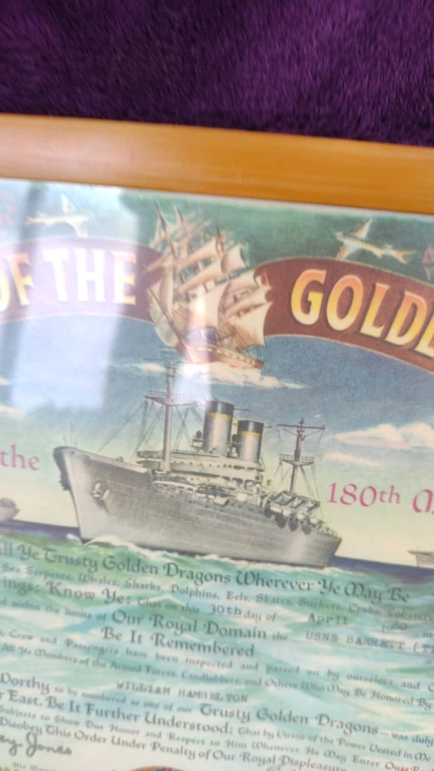 Pair Framed Domain Of The Golden Dragon Certificates Usns Barrett T-ap-196 1960 Bamboo Frames - 4