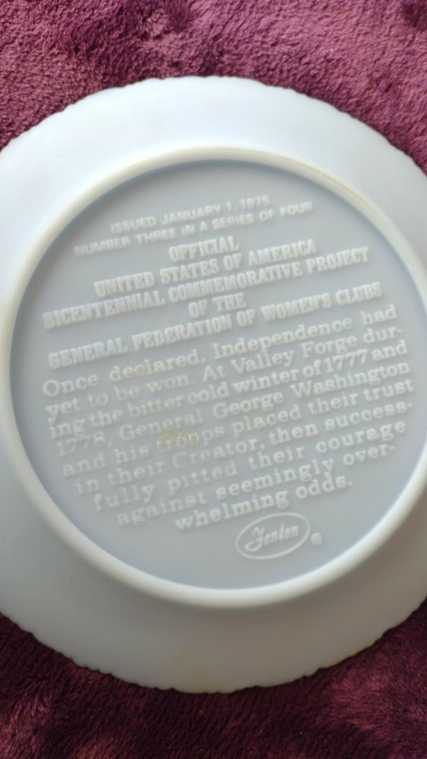 Fenton 1975 U.S. Bicentennial Plate, Motto Ware Teapot Yellow Creamer Sugar Bowl Lot - 3