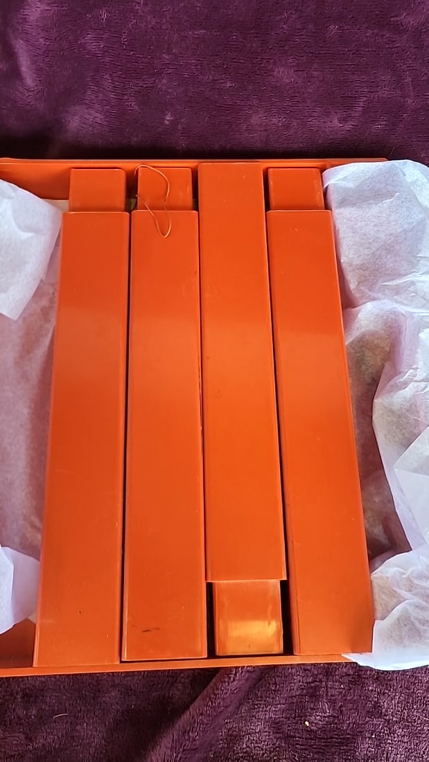 Orange Plastic Mahjong Tile Rack Set With Tray And Pushers - 2