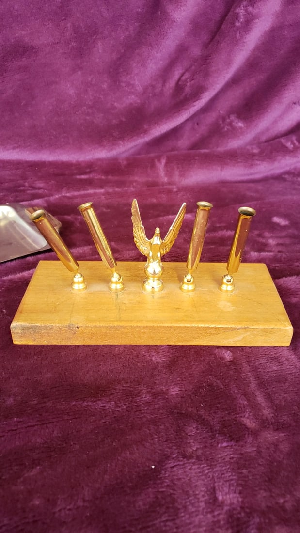 Vintage Gold Tone Desk Set With Perpetual Calendar, Eagle Pen Holder Stand Monarch Metal Tray Made - 5