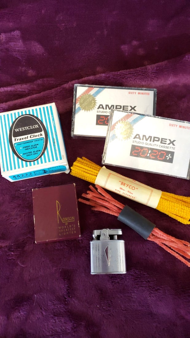 Lot Of Ronson Chrome Pocket Lighters With Box, Pipe Cleaners, Talle Westclock Travel Clock, Ampex...: Lighters have not been tested 8x5x3 1lb Low Estimate: 25.00 High Estimate: 85.00