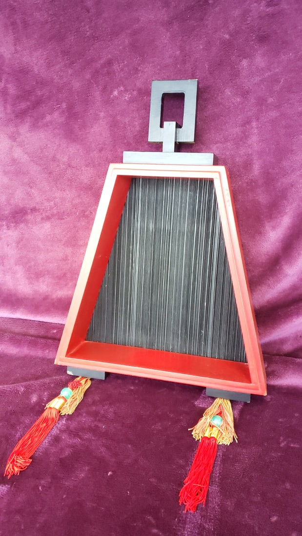 Red Lacquer Trapezoid Slat Frame With Tassels Read - 2