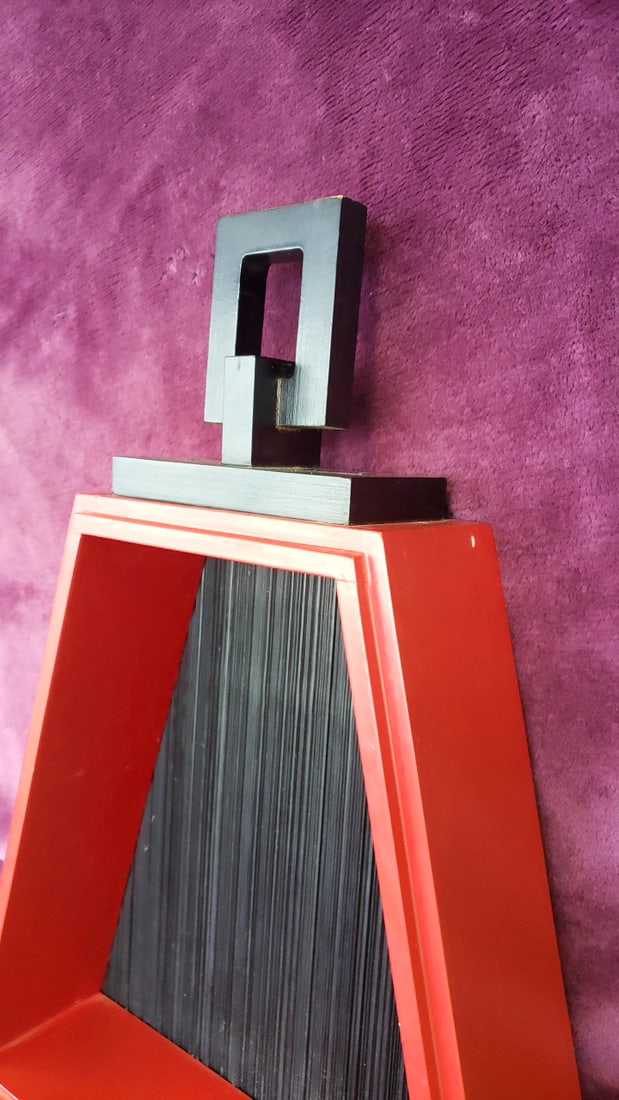 Red Lacquer Trapezoid Slat Frame With Tassels Read - 3