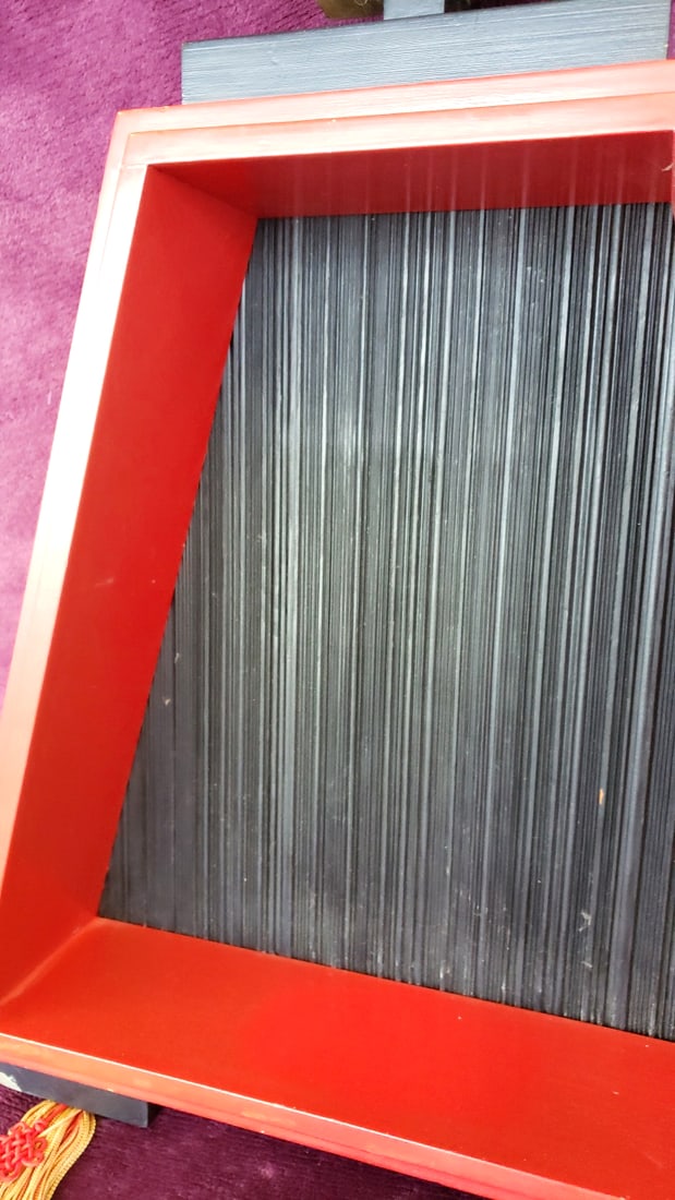 Red Lacquer Trapezoid Slat Frame With Tassels Read - 4