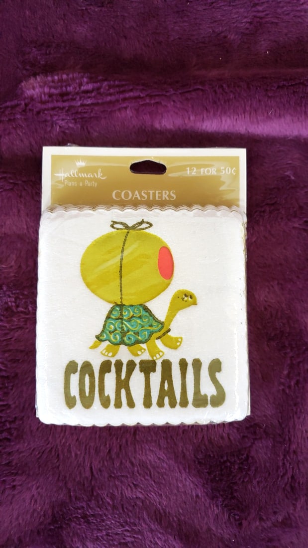 Hallmark Turtle Cocktails Coasters & 3 Tengujyo 14x14 Floral Serviette Packs - 2
