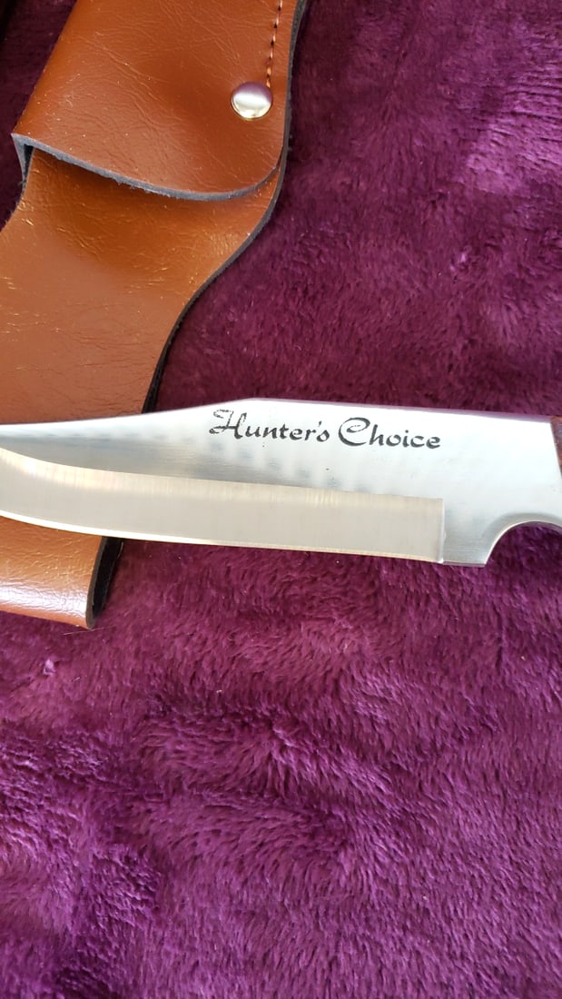 Hunter's Choice Stainless Fixed Blade Hunting Knife Wood Handle Leather Sheath Box Japan - 2