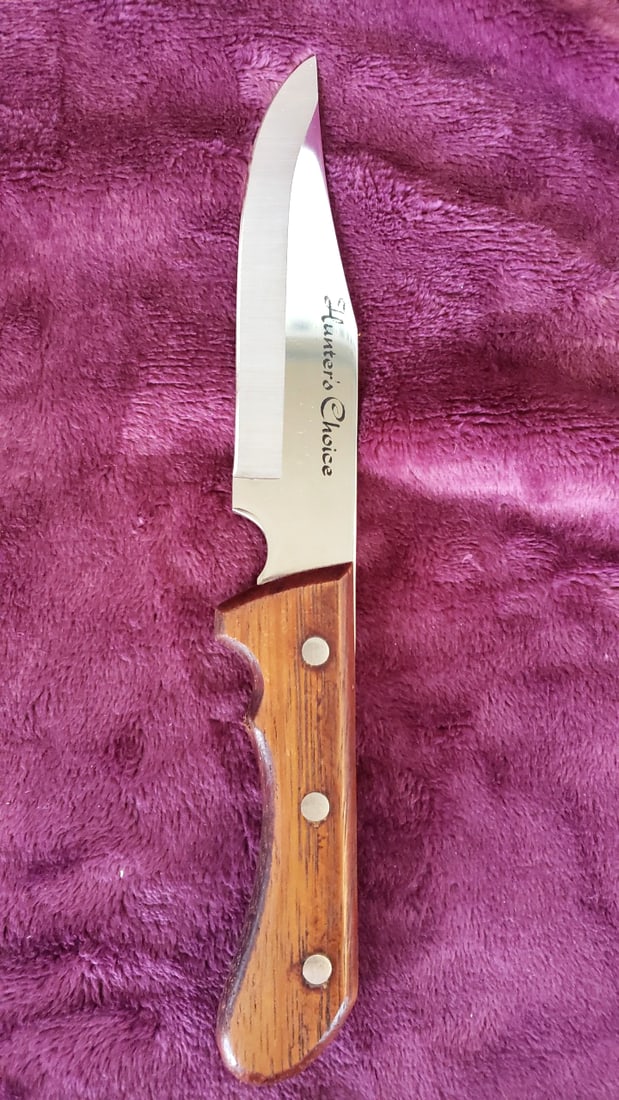 Hunter's Choice Stainless Fixed Blade Hunting Knife Wood Handle Leather Sheath Box Japan - 3