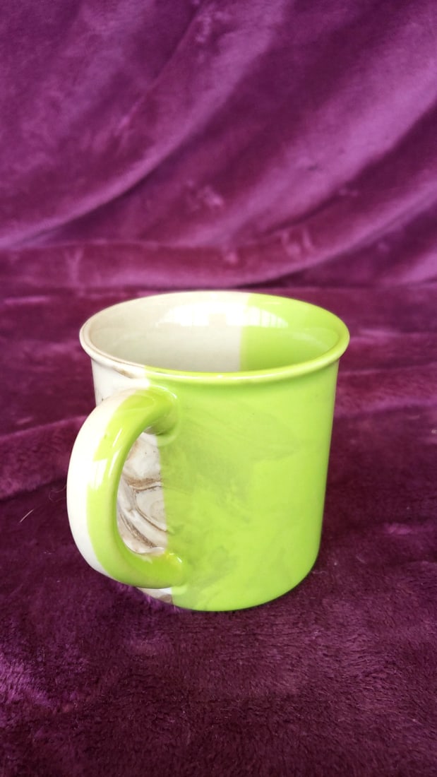 Ceramic Mug With Lime Green Interior And Botanical Thistle Floral Design - 2