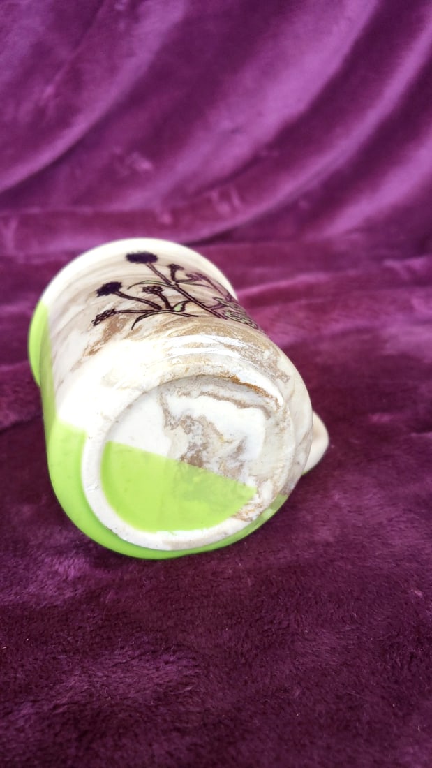 Ceramic Mug With Lime Green Interior And Botanical Thistle Floral Design - 5