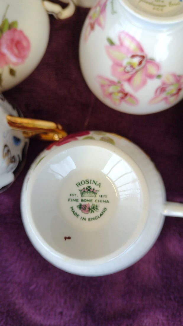 Lot Of 7 Assorted Floral Porcelain Teacup And Saucer Sets With Gold Trim - 12