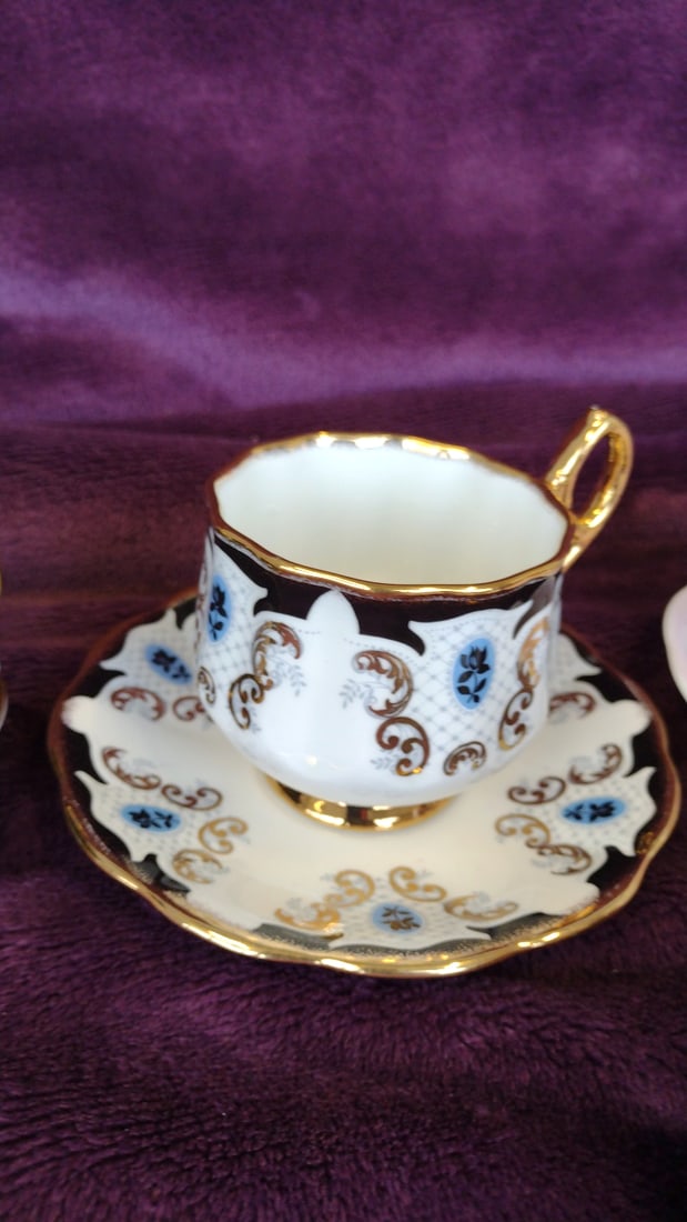 Lot Of 7 Assorted Floral Porcelain Teacup And Saucer Sets With Gold Trim - 7