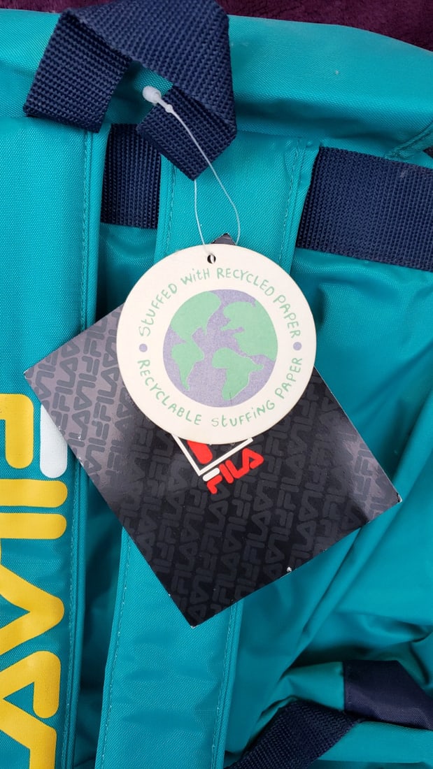 Vintage Fila Teal Navy Flap-top Drawstring Backpack With Front Zip Pocket - 4