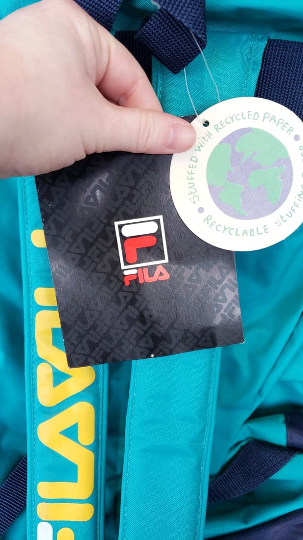 Vintage Fila Teal Navy Flap-top Drawstring Backpack With Front Zip Pocket - 5