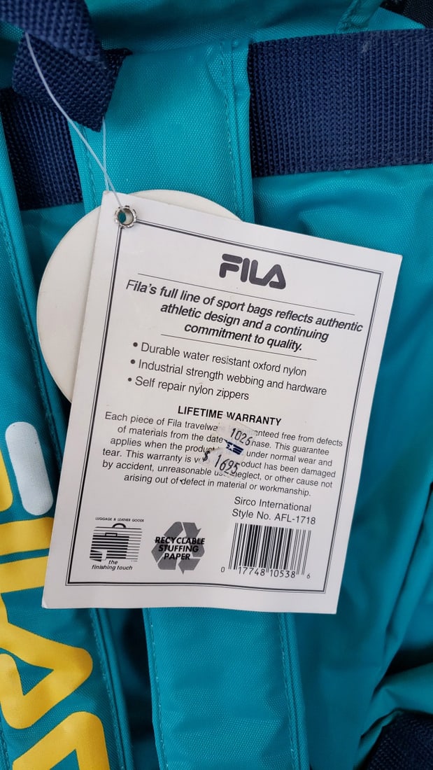 Vintage Fila Teal Navy Flap-top Drawstring Backpack With Front Zip Pocket - 6