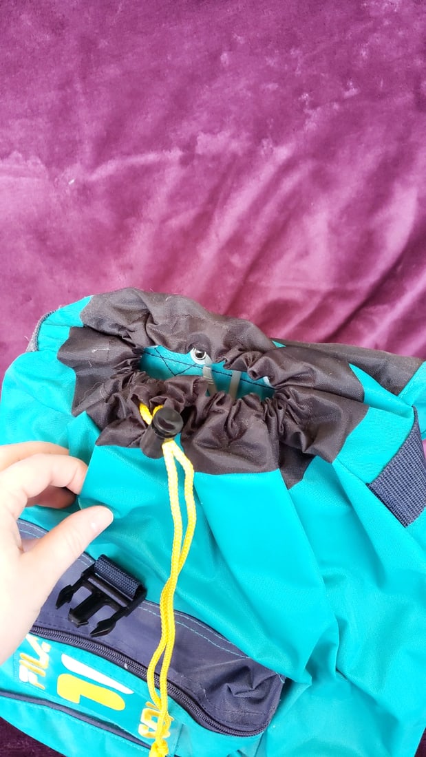 Vintage Fila Teal Navy Flap-top Drawstring Backpack With Front Zip Pocket - 7