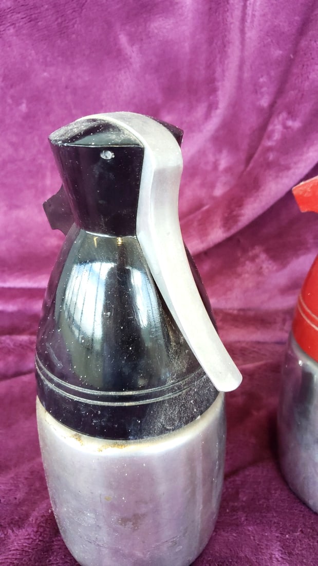 Aluminum Soda Siphon Seltzer Bottles Red And Black Lot Of 2 - 3