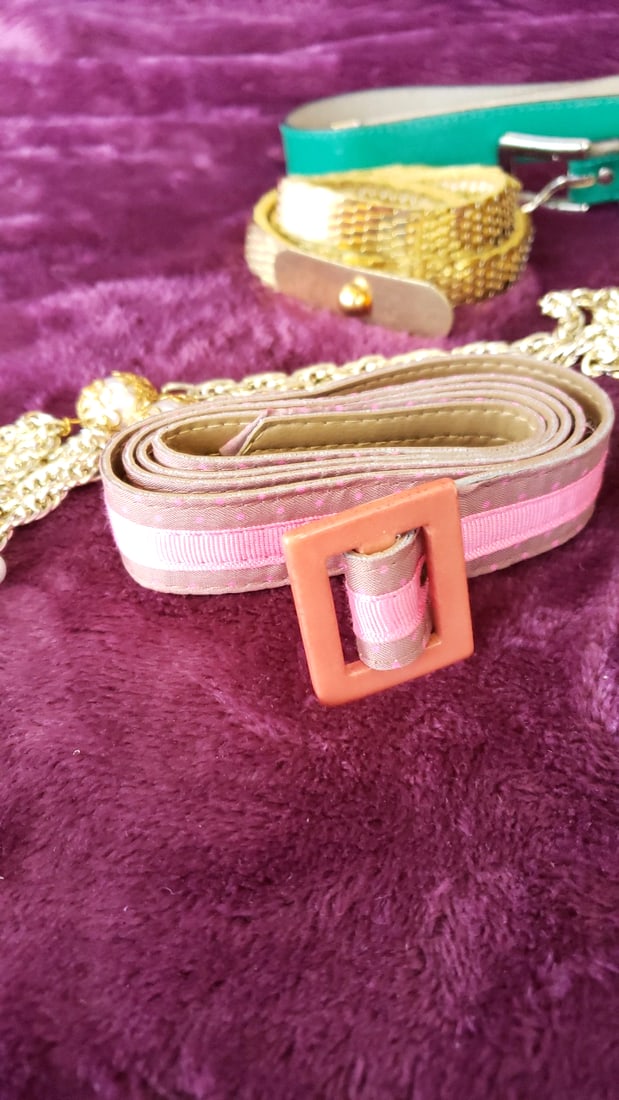 Lot Of Womens Fashion Belts Gold Chain Pink Fabric Teal Braided Tassel Metallic Styles As Is - 3