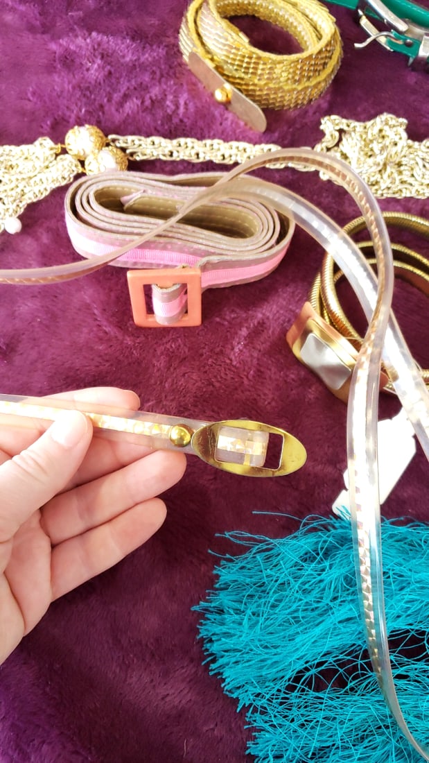 Lot Of Womens Fashion Belts Gold Chain Pink Fabric Teal Braided Tassel Metallic Styles As Is - 6