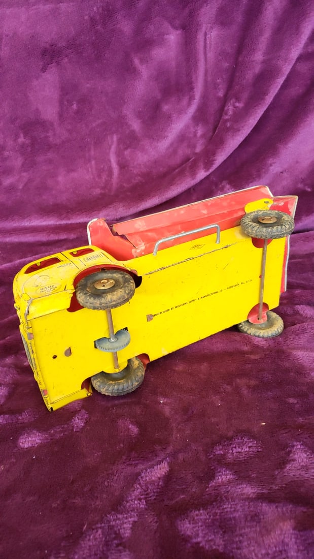 Wyandotte Tin Litho Flatbed Truck Yellow Wolverine White Mustang Dump Truck Toy Lot - 14