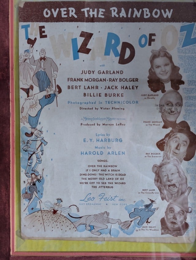 1939 Wizard Of Oz Sheet Music Over the Rainbow: 1939 Wizard Of Oz Sheet Music Over the Rainbow Old Window Frame (Framed)
