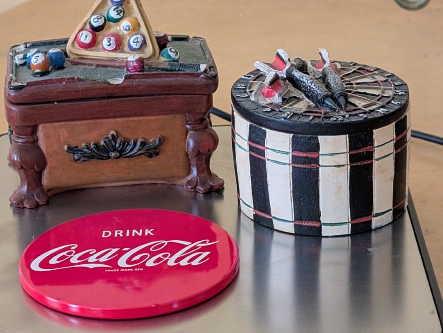 Box Lot of Trinket Boxes & Coke Coaster: Cute things
