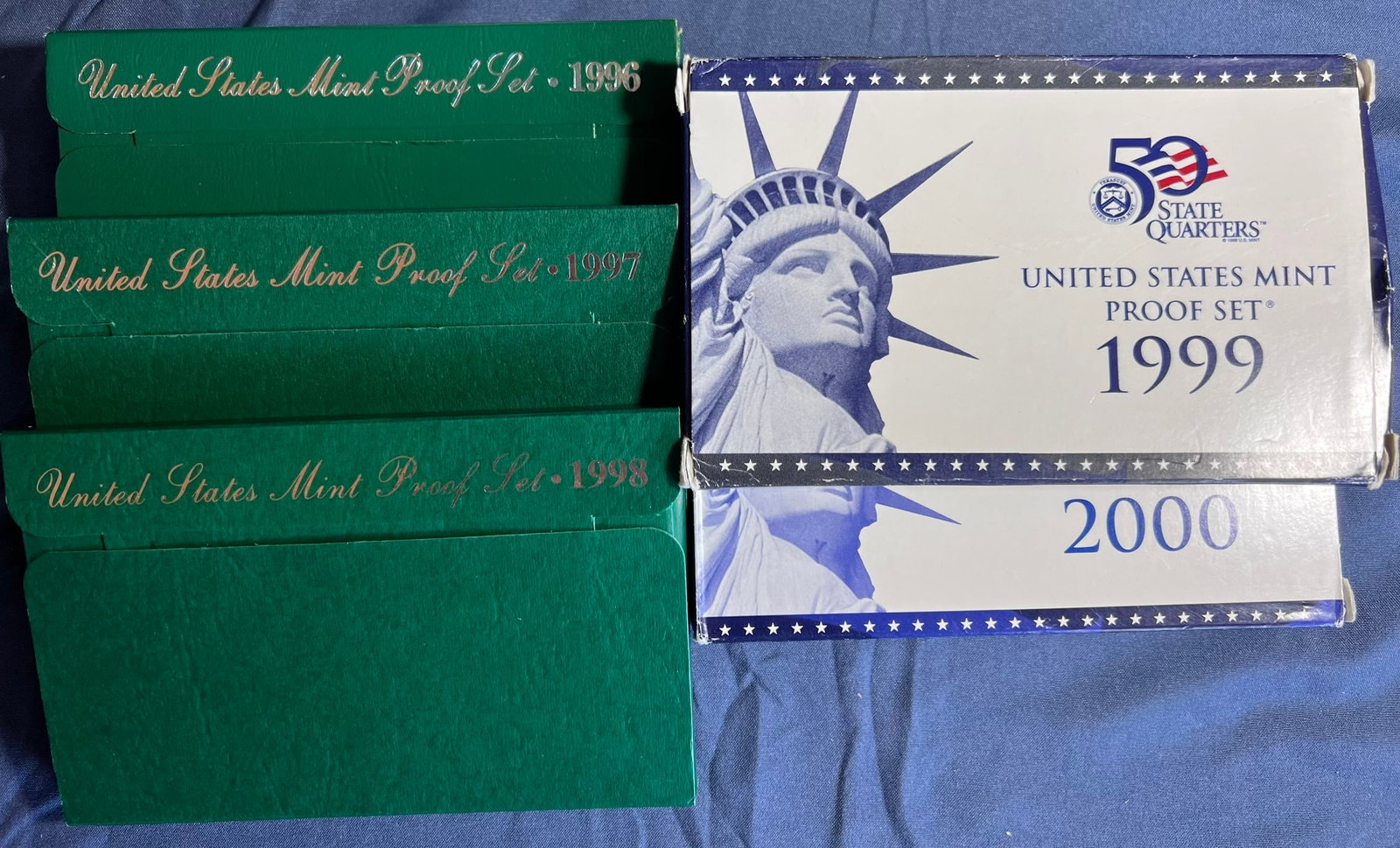 5 US Proof sets, 1996 S-2000S,1 set for each year: Each proof set has the ff: Lincoln cent, Jefferson nickel, Roosevelt dime, Washington quarter & Kennedy half dollar (5 coins per set). All sealed in original packaging and COA included.