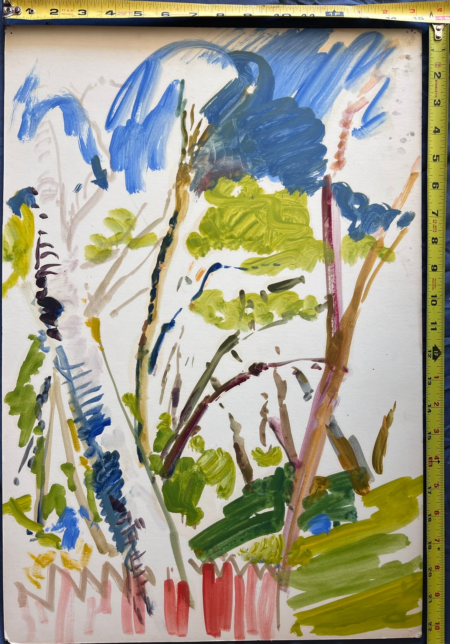 Nature Water Color painting by William Firschein: Watercolor painting rendered on 15" x 22.50" hard paper. The colors are applied in broad strokes, showcasing William Firschein's impressionistic style. Firschein (American, born 1930) and painted circ