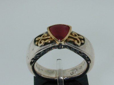 BJC 18k 2-Tone Gold & Silver Agate Ring.